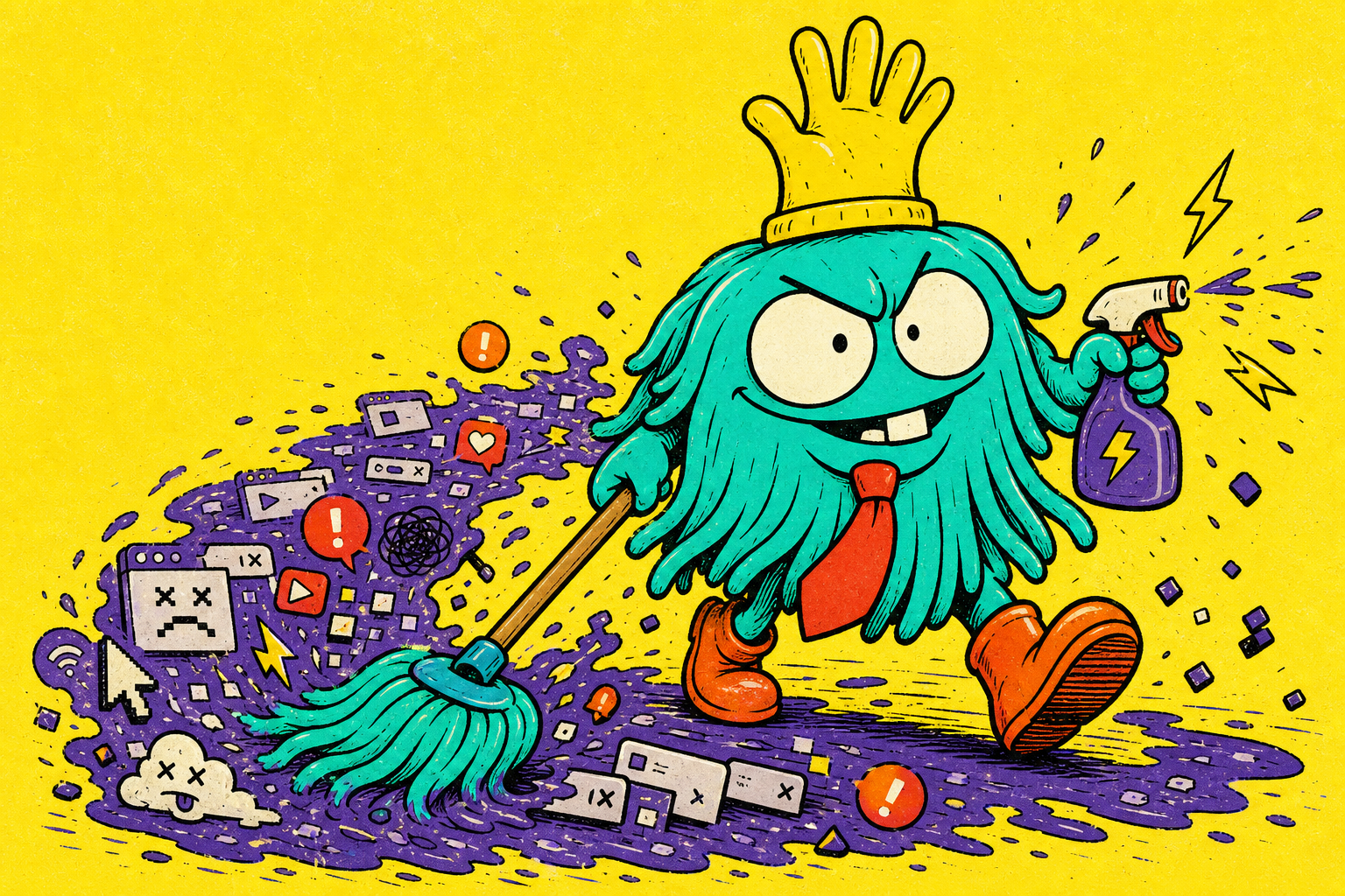 MOPLO spreading a digital puddle while attempting to clean it